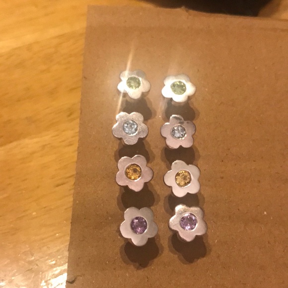 NWOT Sterling Silver & semiprecious gemstone pierced earrings. Set of 4 pairs. - Picture 1 of 4